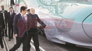 India and Japan PM with Bullet Train of Indian Bullet Train Mega Project