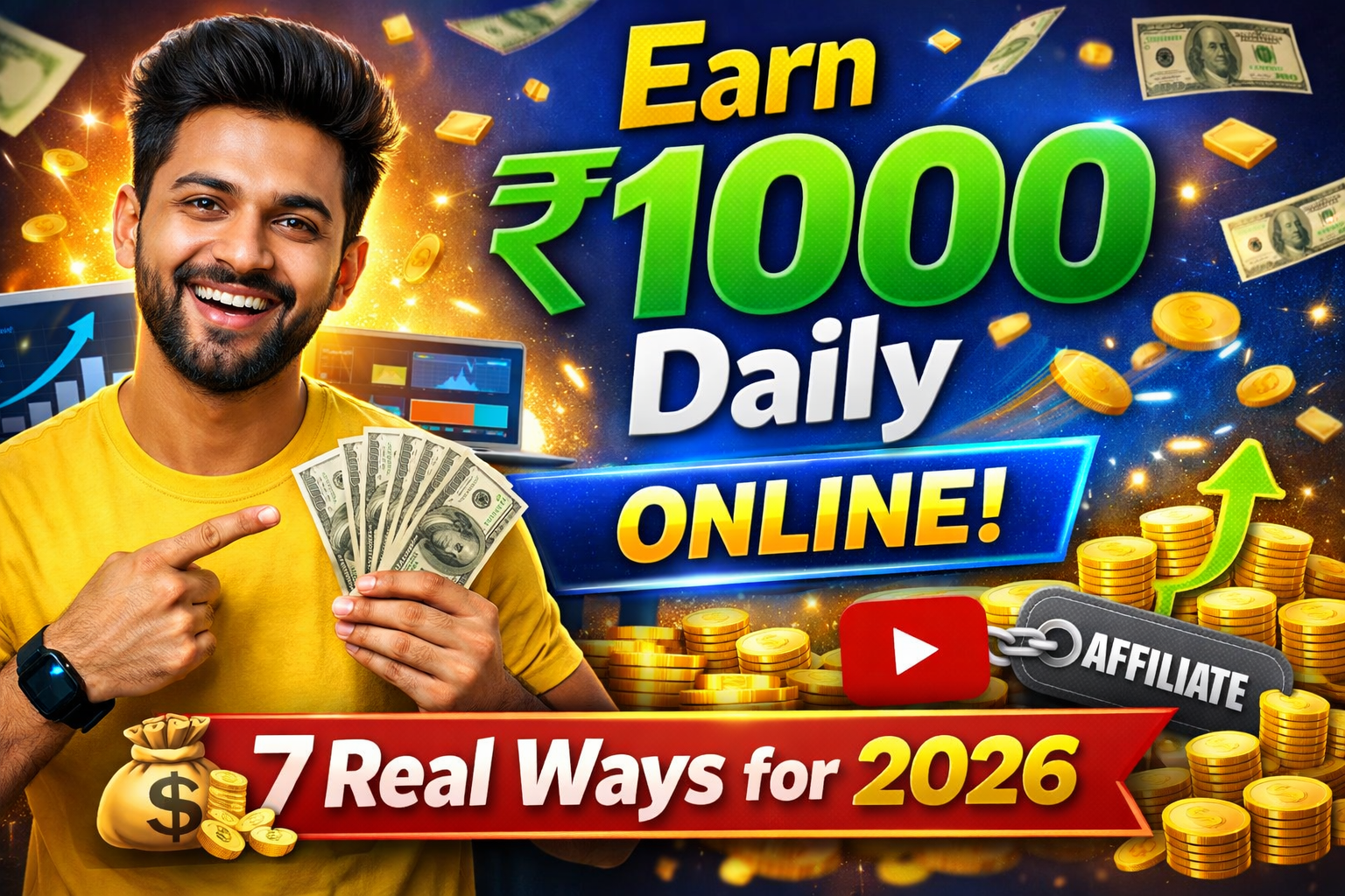 रोज ₹1000 ऑनलाइन कैसे कमाएं? 7 असली तरीके (2026) – बिना इन्वेस्टमेंट पूरी गाइड